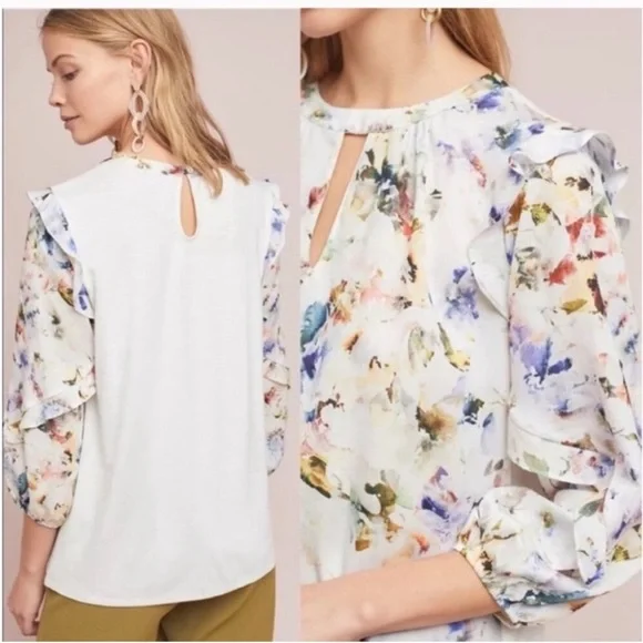 Dolan Left Coast Collection Araminta Floral Ruffled Blouse size Large - Picture 7 of 7